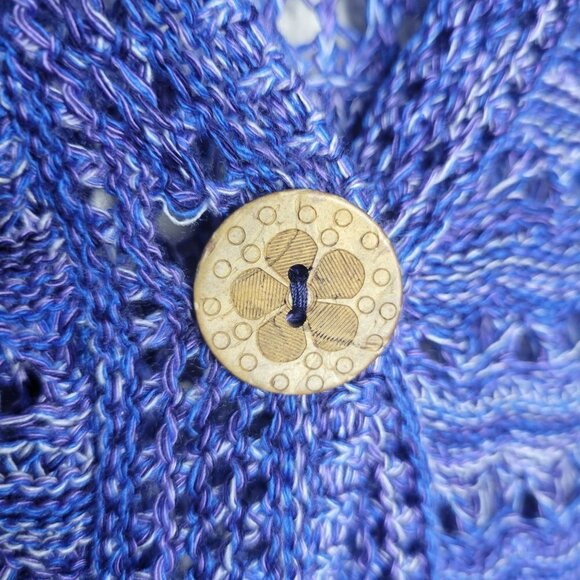 Two-One-Two New York Purple L Open Knit Crochet Button US Made Sweater Cardigan - Picture 4 of 8